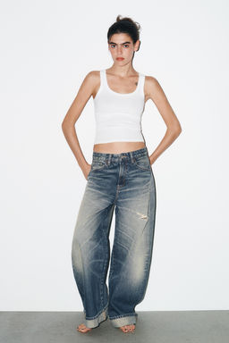 TRF BAGGY FOLDED RIPPED MID-WAIST JEANS - Zara фото 14