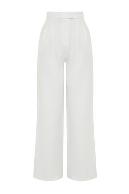Ekru Wide Leg/Genis Paca Yuksek Bel Dokuma Kumas Pantolon TWOAW22PL0066