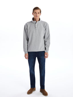 Dik Yaka Uzun Kollu Erkek Kal?n Sweatshirt