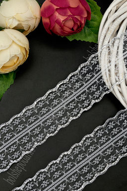 Кружево с люрексом 4,5 см*15 ярд (SF-7363) белый/серебро