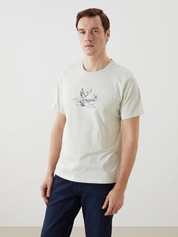 Bisiklet Yaka K?sa Kollu Bask?l? Penye Erkek Ti??rt