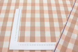 Вареный (стираный) хлопок Клетка (3.0*3.5см) цв.бежевый/розовый персик, ш.2.5м, хлопок-100% - Купава фото 3