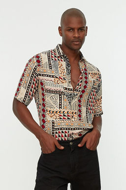 _ok Renkli Regular Fit Apa_ Yaka %100 Viskon K_sa Kollu Yazl_k Etnik G_mlek TMNSS22GO0289