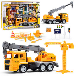 Машина "Автокран" с дорожными знаками, в коробке