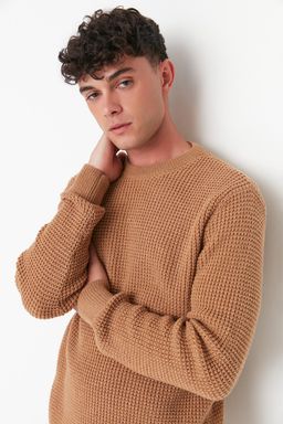 TRENDYOL MAN Camel Regular Fit Yunlu Bisiklet Yaka Dokulu Basic Triko Kazak TMNAW23KZ00028 - Trendyolmilla фото 5