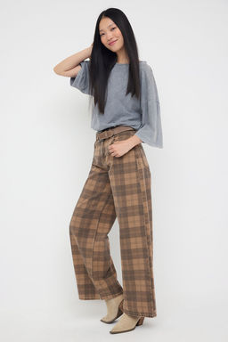 Teen Cok Renkli Normal Bel Ekose Desenli Wide Leg Jeans TWOAW26JE00024 - Trendyolmilla фото 3