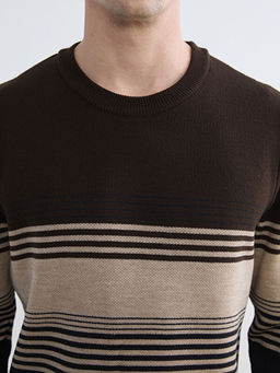 Bisiklet Yaka ?izgili Erkek Triko Kazak