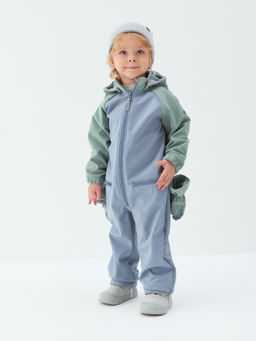 Комбинезон Softshell Колор-блок Полынь с варежками 0+