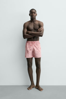 SWIMMING TRUNKS WITH COMBINED EMBROIDERY