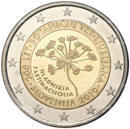 2 евро 2010 года Словения  200 лет Ботаническому саду Любляны