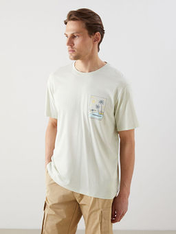 Bisiklet Yaka K?sa Kollu Bask?l? Penye Erkek Ti??rt