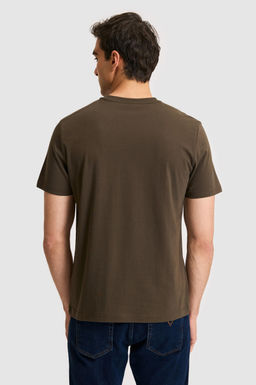 Erkek Regular Fit Bisiklet Yaka Koyu Haki Basic Ti__rt