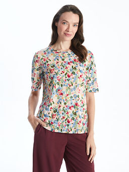 Bisiklet Yaka Desenli Kad?n Ti??rt