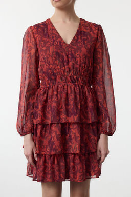 TRENDYOLMILLA Mavi Etnik Desen Skater/Belden Ac?lan Etegi Volanl? Mini Sifon Astarl? Dokuma Elbise TWOAW25EL00271  фото 4