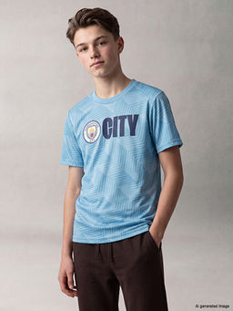 Bisiklet Yaka Manchester City Bask?l? Erkek ?ocuk Ti??rt