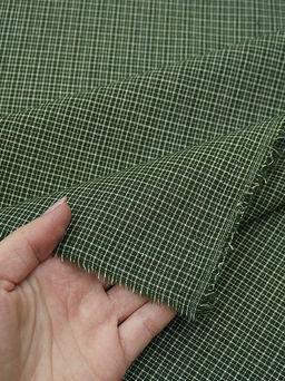 Пестрядь Мелкая клетка цв.бежевый/еловая хвоя, ш.1.45м, хлопок-100%, 120гр/м.кв - Купава фото 3