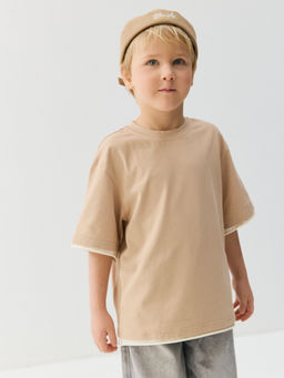 Футболка оверсайз Беж с контрастной отделкой