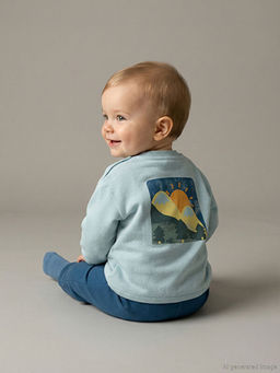 S?rt Bask?l? Erkek Bebek Sweatshirt ve E?ofman Alt