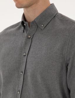 Gri Flanel Dokulu Slim Fit Uzun Kollu G_mlek - Pierre cardin фото 7