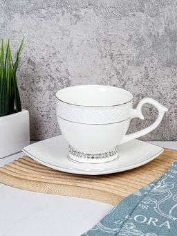 Чайная пара 2 предмета 260 мл на ножке со стразами / GA1-12G /уп 48/ костяной фарфор в подарочной упаковке - ГалеонТрейд фото 2