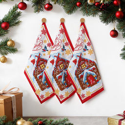 Набор новогодних полотенец Доляна Пряничный домик 35х60см-3штуки, 100% хлопок, вафельное полотно 162г/м2