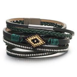 Браслет, кожа , сталь , стекло, ALBW164