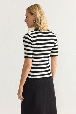 Siyah*001 Basic Polo Yaka T-Shirt Gorunumlu Ince Bluz TWOSS20BZ0112