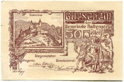 Банкнота 50 геллеров 1920 года Австрия  Рабенштайн (нотгельд)
