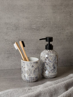 Диспенсер для жидкого мыла 350мл мрамор-серый стекло, пластик АБС - Denastia фото 5