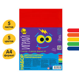 Лео Играй Картон цветной гофрированный LPCB-03 165 г/м2 A4 21 х 29.7 см 5 л. 5 цв  фото 3