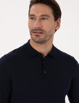 Lacivert Regular Fit Y_n Kar___ml_ Polo Yaka Basic Triko Kazak - Cacharel фото 2