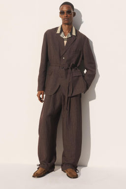 BLAZER TRAJE RAYAS VISCOSA - LINO / Marr?n oscuro