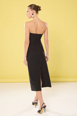 Siyah Duz Vucudu Saran Y?rtmac Detayl? Midi Dokuma Elbise TWOSS25EL00623 - Trendyolmilla фото 5