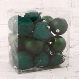 Ёлочные игрушки Амур, 30 шт. (16 шаров, 6 сердец, 8 снежинок), зелёный - Зимнее волшебство фото 2
