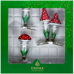 Елочная игрушка фигурка стеклянная Мухоморы, на прищепке, ручная художественная роспись, подарочная упаковка, набор 4шт (Россия) - Домашняя мода фото 3