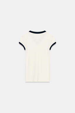 CAMISETA RIB CONTRASTE / Crudo - Zara фото 6
