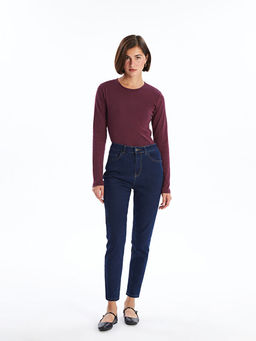 Y?ksek Bel Slim Mom Kad?n Jean Pantolon