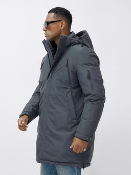 Парка мужская зимняя удлиненная темно-серого цвета 8385TC