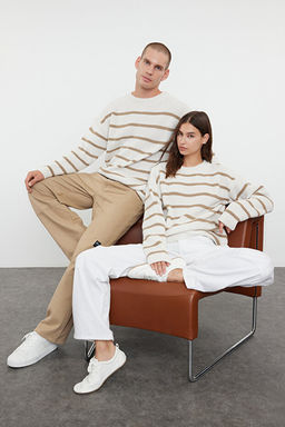 Vizon Casual Oversize Bisiklet Yaka _izgili Triko Kazak TMNAW23KZ00285