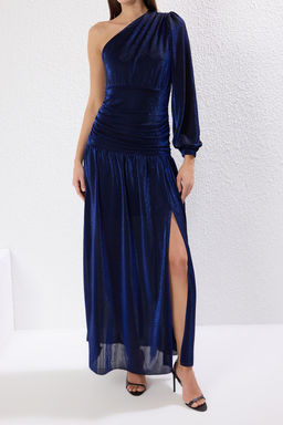 TRENDYOLMILLA Pudra Astarl? Par?lt?l? Tek Kol Uzun S?k Abiye Elbise TPRSS25AE00042  фото 3