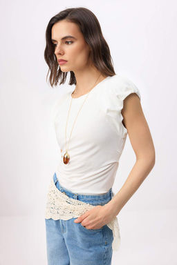 Ekru Fitted/Vucuda Oturan Reglan Kol K?sa Kollu Yumusak Orme Bluz TWOSS26BZ00526 - Trendyolmilla фото 2