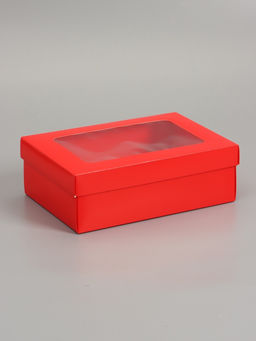 Цена за 5 шт. Коробка складная, крышка-дно, с окном, красная, 24×17×8 см