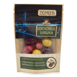 Драже Сосновая шишка в белом шоколаде с таежными ягодами крафт-пакет 60г Серия "Города"
