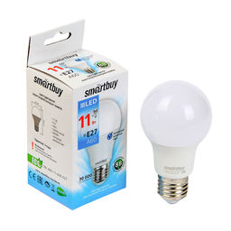 Лампа светодиодная Smartbuy, E27, A60, 11 Вт, 6000 К, холодный белый свет