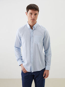 Regular Fit Uzun Kollu Keten Kar???ml? Erkek G?mlek