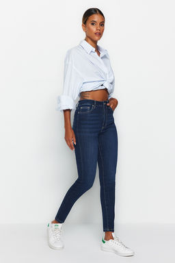 TRENDYOLMILLA Koyu Mavi Sekillendiren Etki Yuksek Bel Skinny Jeans TWOAW24JE00070  фото 2