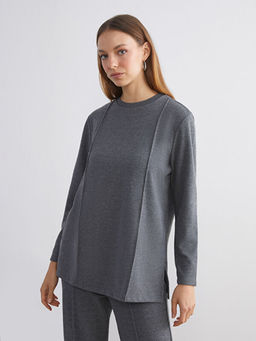 B?y?k Beden Bisiklet Yaka Kad?n Sweatshirt Tunik