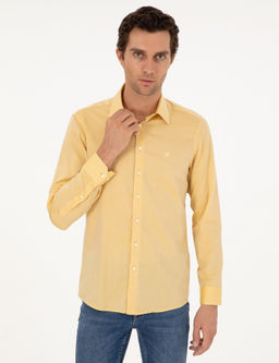 Желтая оксфордская рубашка приталенного кроя из смесового кашемира - Cacharel фото 3