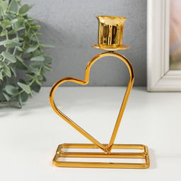 Подсвечник на 1 свечу «Сердце», металл, d=2.3 см, золото, 5.8×9.3×14 см