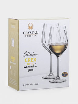 Бокалы для вина CRYSTAL BOHEMIA CREX OPTIC, 480 мл, набор 2 шт., стекло, прозрачные